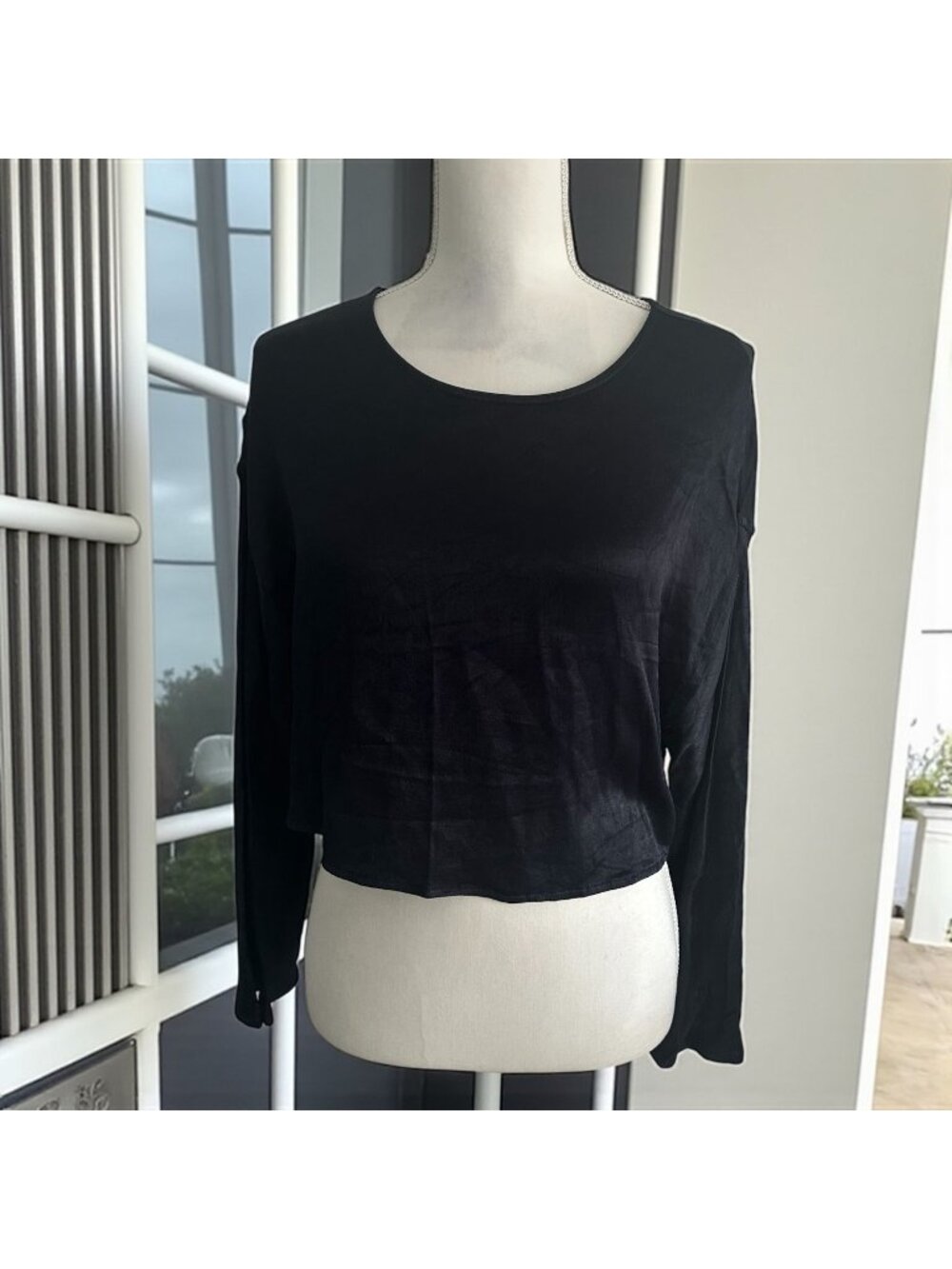 SOMETHING NAVY Navy Blue Long Sleeve Tie Back Top Size Medium